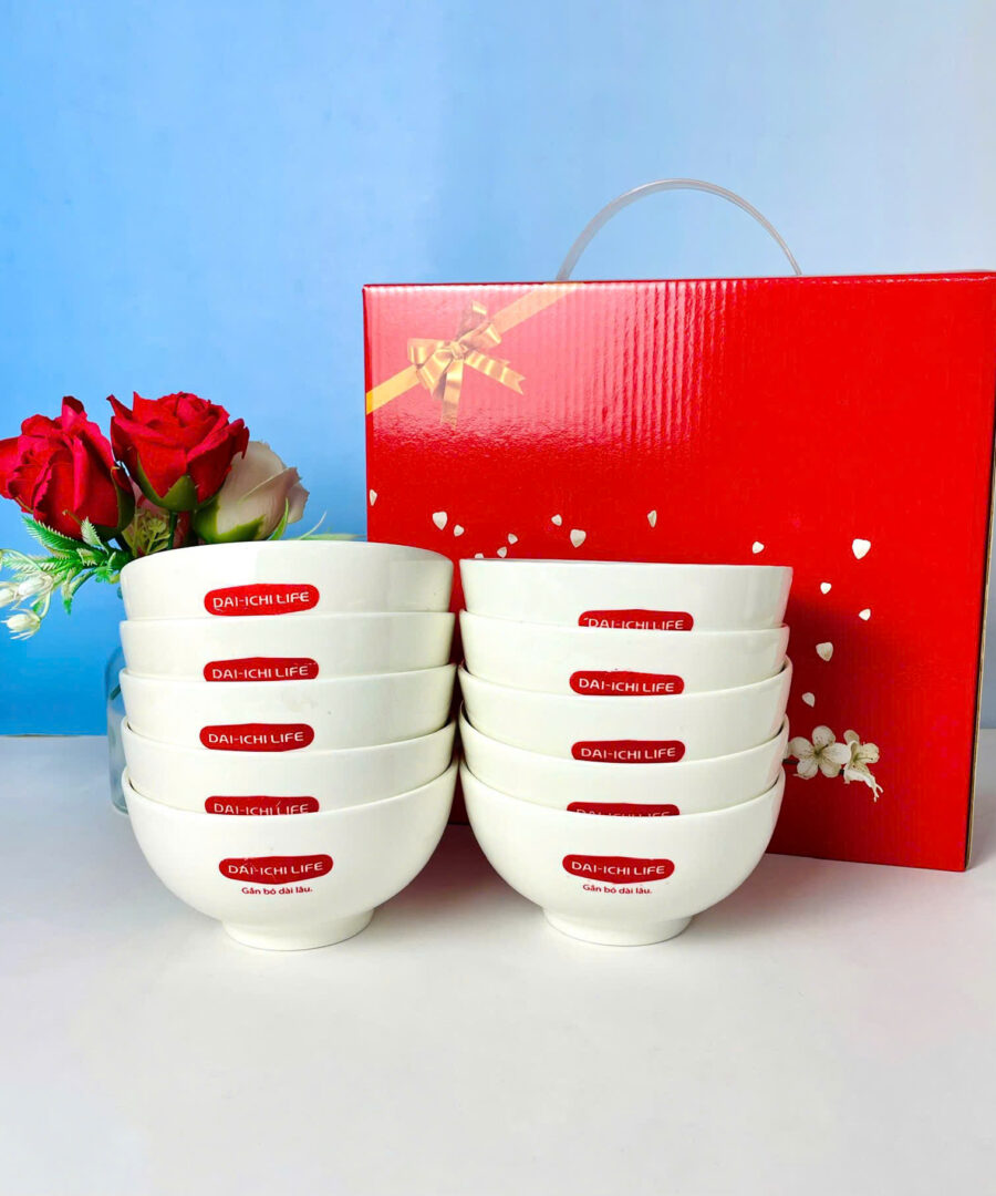Bộ 10 chén sứ in logo quà tặng
